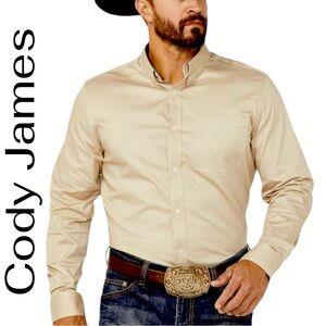 Cody James-Men's Twill Long Sleeve Button-Down Performance Western Shirt Tan XL